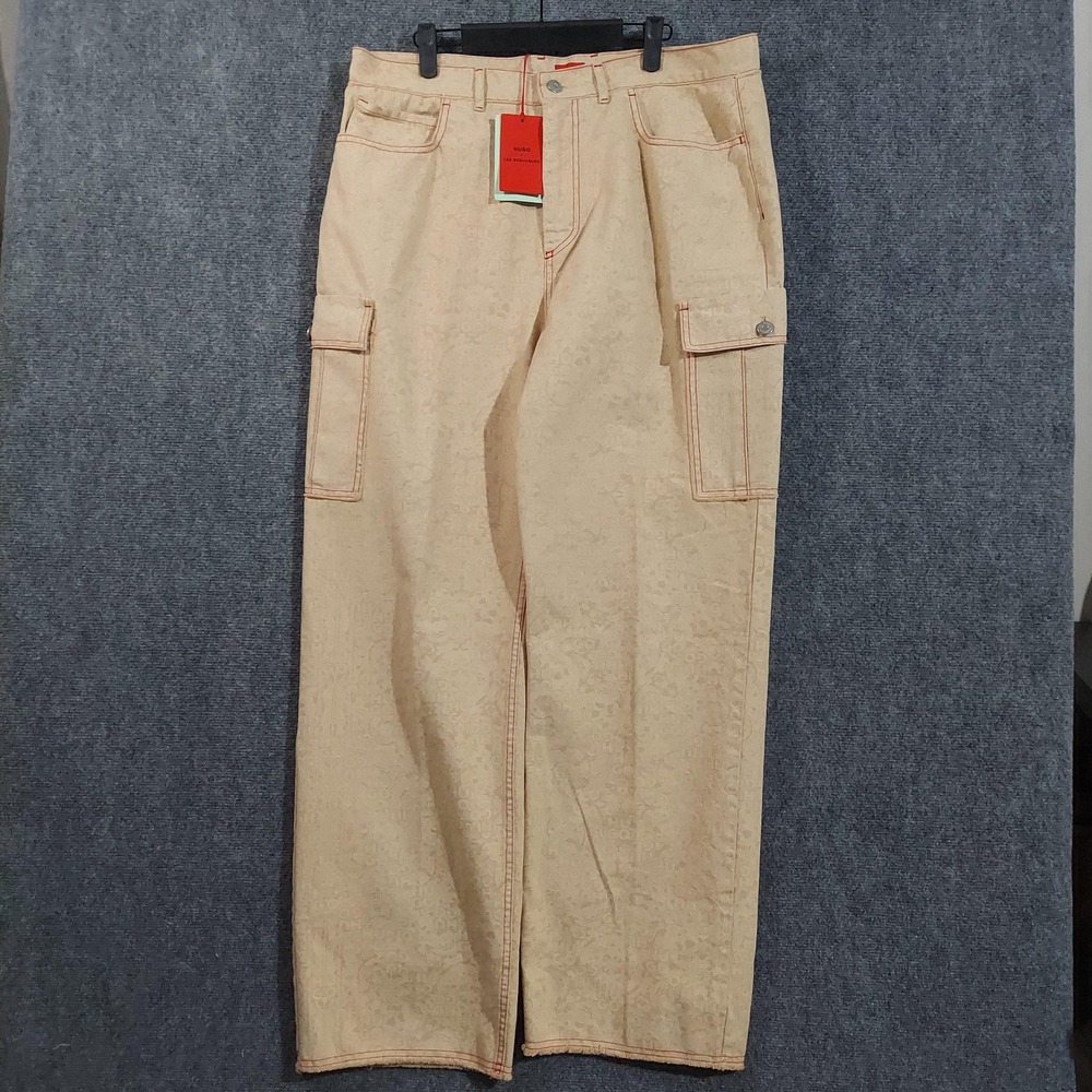 HUGO X Les Benjamins Jeans Mens 37x31‎ Beige Cargo Straight Leg Baggy Y2K Skater
